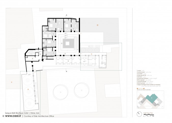 First Floor Plan Sang E Siah Boutique Hotel in Shiraz by Stak Architecture Office