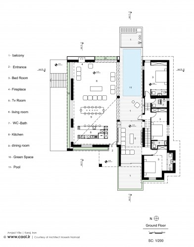 Ground Floor plan of Amjad Villa in Karaj